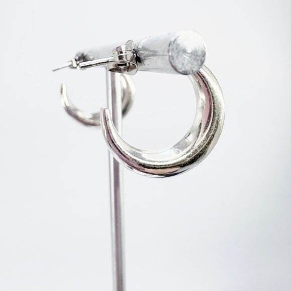 VTG Sterling Silver 925 Crescent Tapered Hoop Earrings Size 0.75" Length - Picture 4 of 8